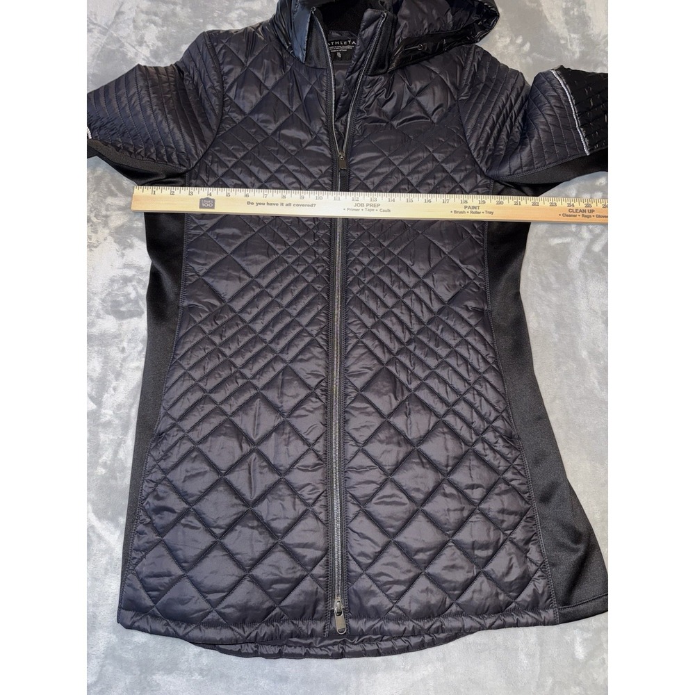 Athleta Women's XL Bayview Quilted Hooded‎ Coat Black Warm Lightweight Jacket - Picture 4 of 7